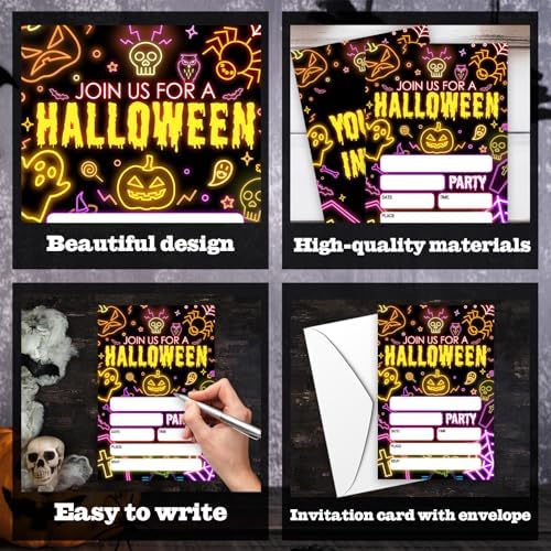 4 x 6 Laser Halloween Party Invitations Neon Style