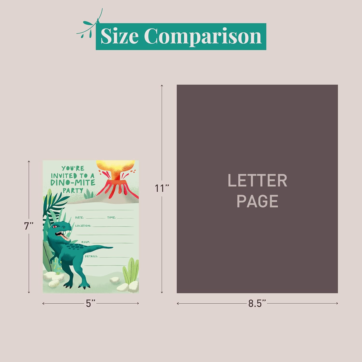 Rileys Co 50-Pack Dinosaur Party Invitations for Kids