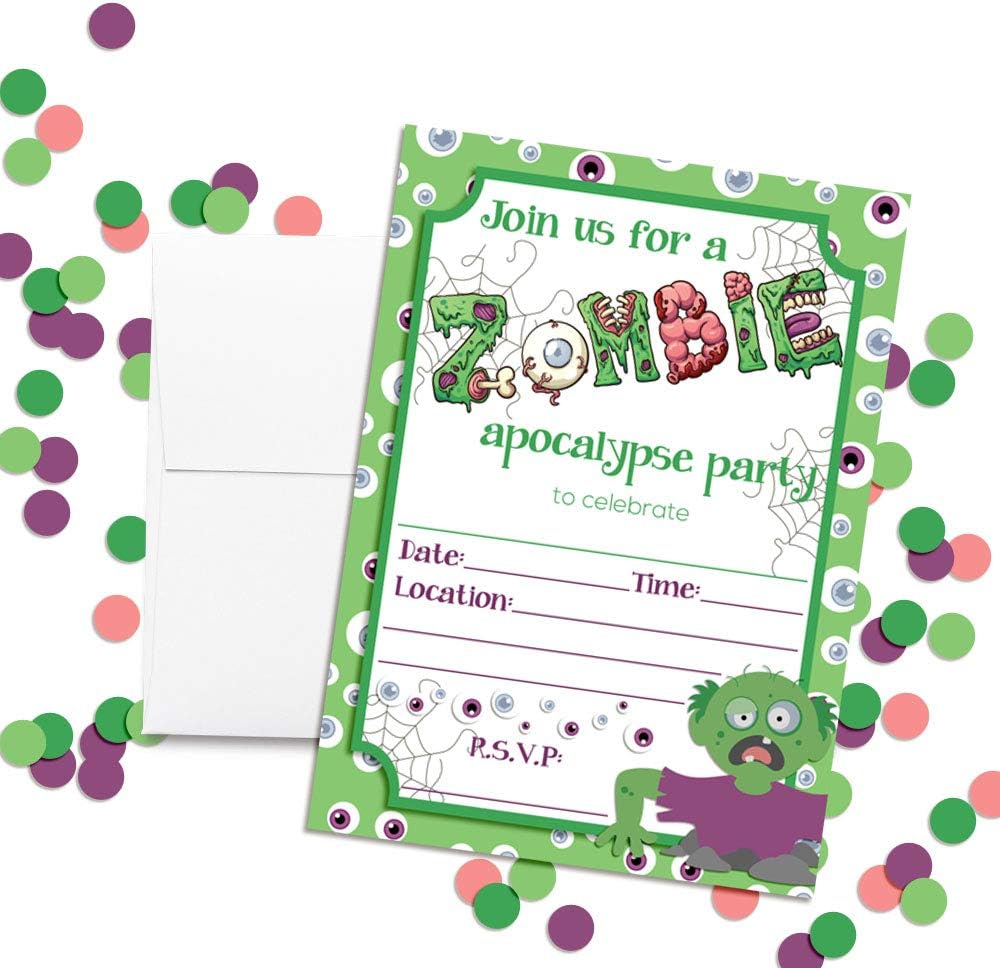 Zombie Halloween Party Invites 20pcs 5x7 Fill In Cards with Envelopes