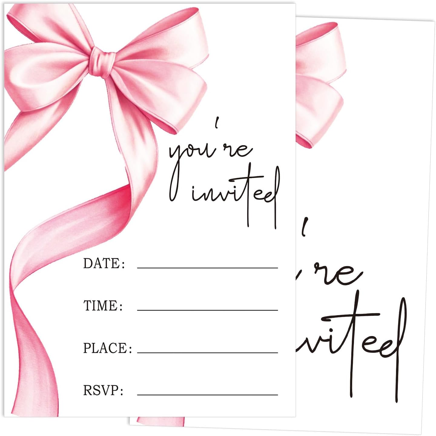 Pink Bow Birthday Party Invitations 20 Pack with Envelopes