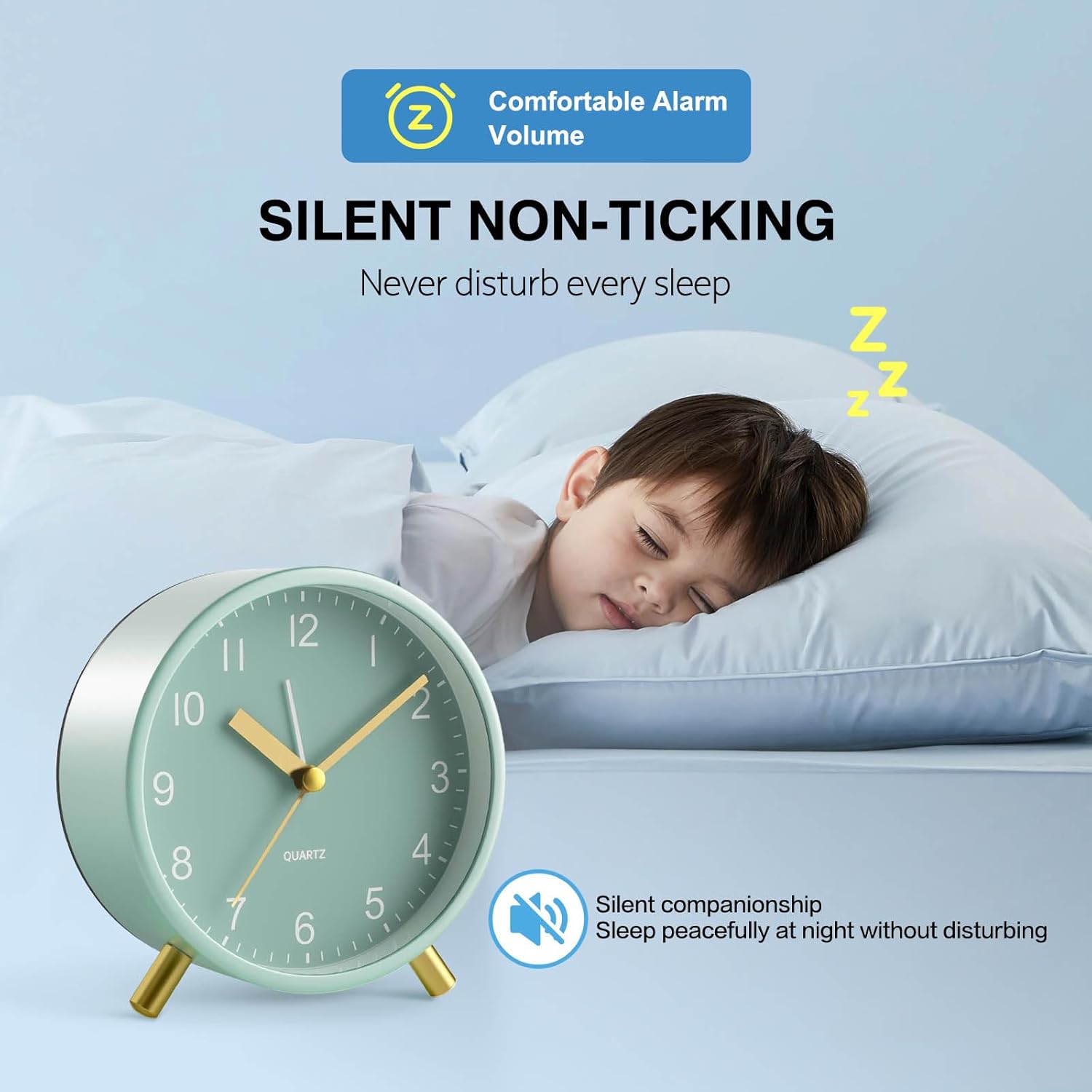 YouJabz Analog Alarm Clock with Silent Operation and Night Light