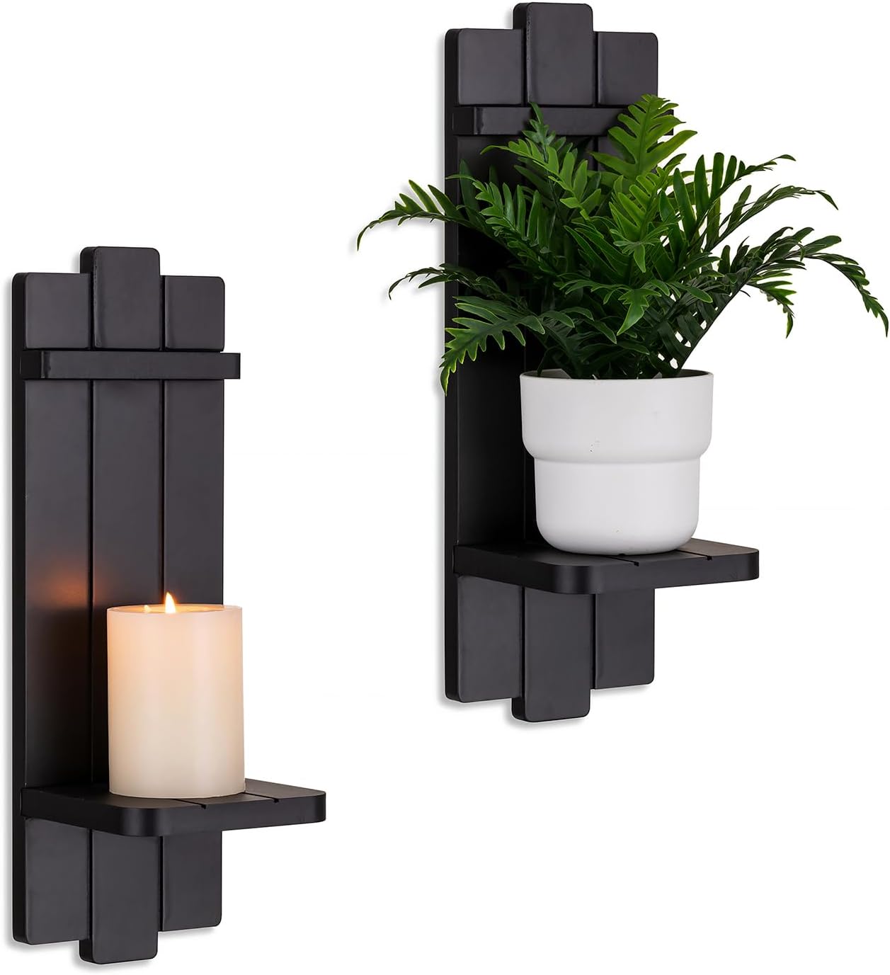 Walasis Black Wood Candle Sconces Set of 2