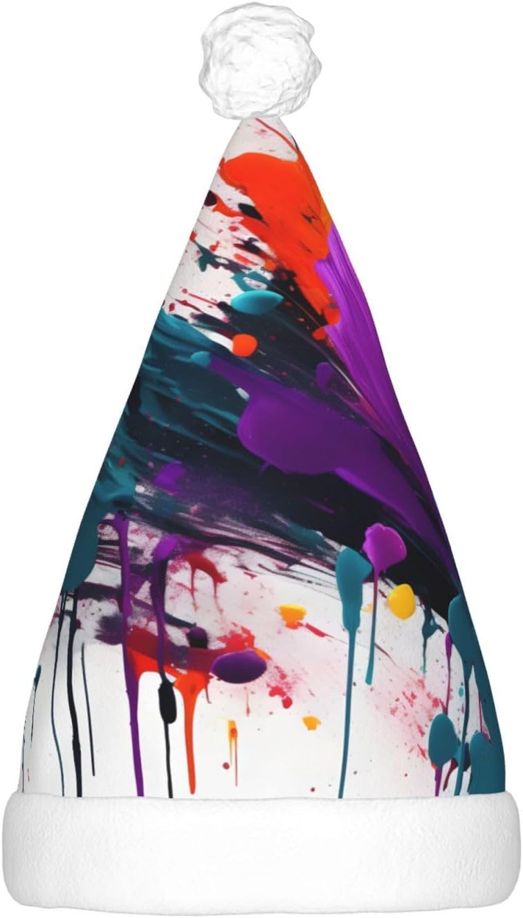 Paint Splatter Print Christmas Hat with LED Lights