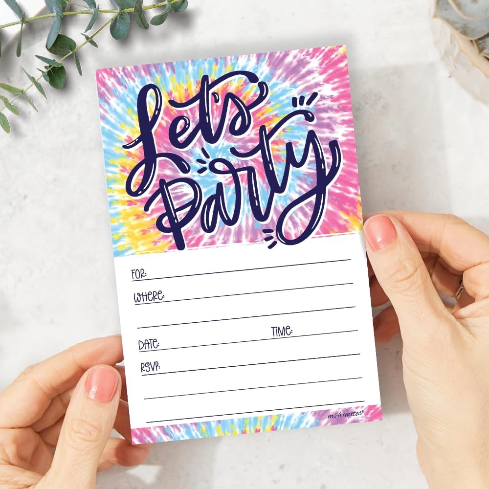 Tie Dye Birthday Invites With Envelopes 20 Count
