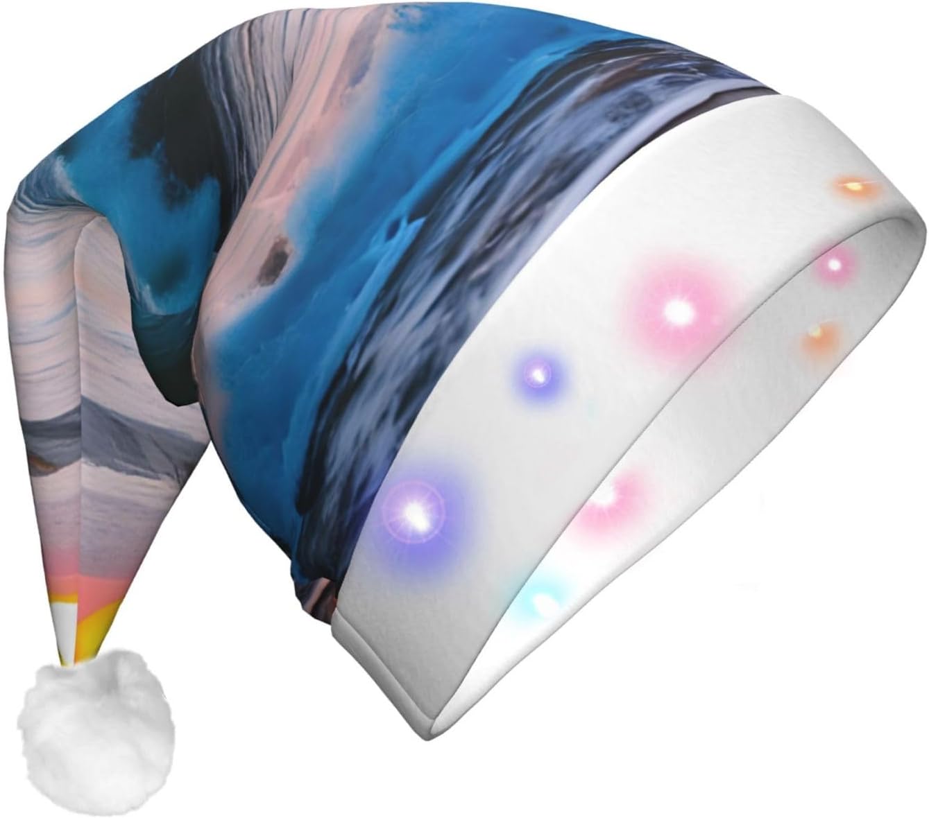 Sunset and Sunrise Ocean Waves Christmas Hat with LED Lights