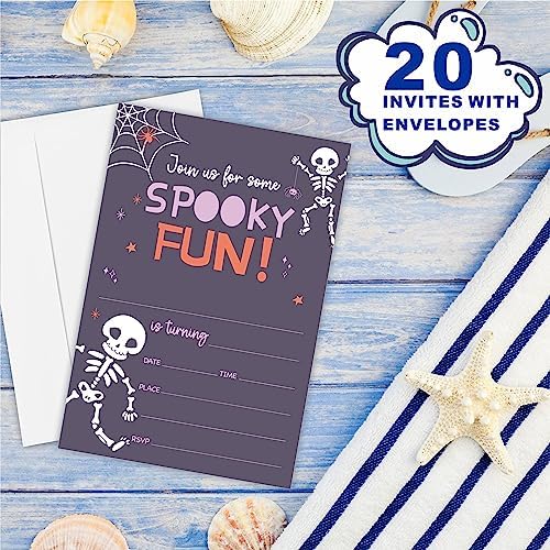 Halloween Birthday Invites with Skull and Cobweb Design