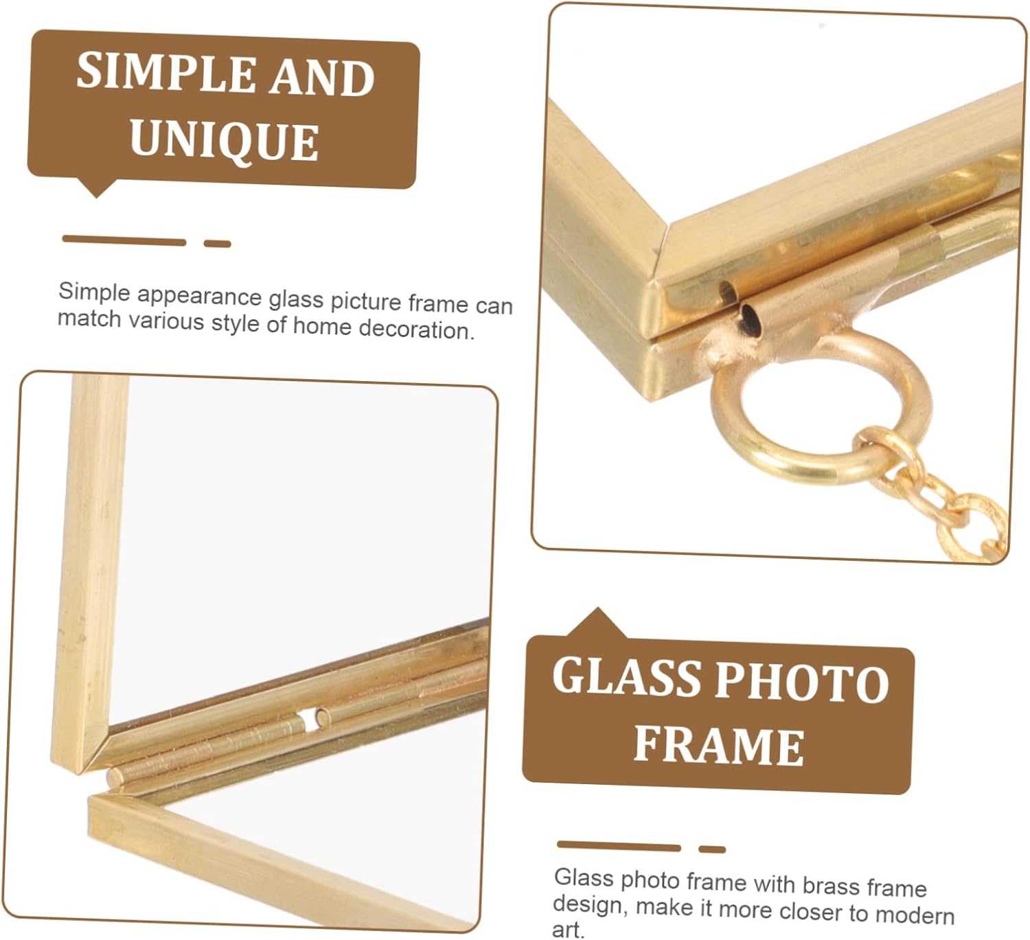 VOSAREA Brass Double Glass Hanging Picture Frame for Flowers and Photos