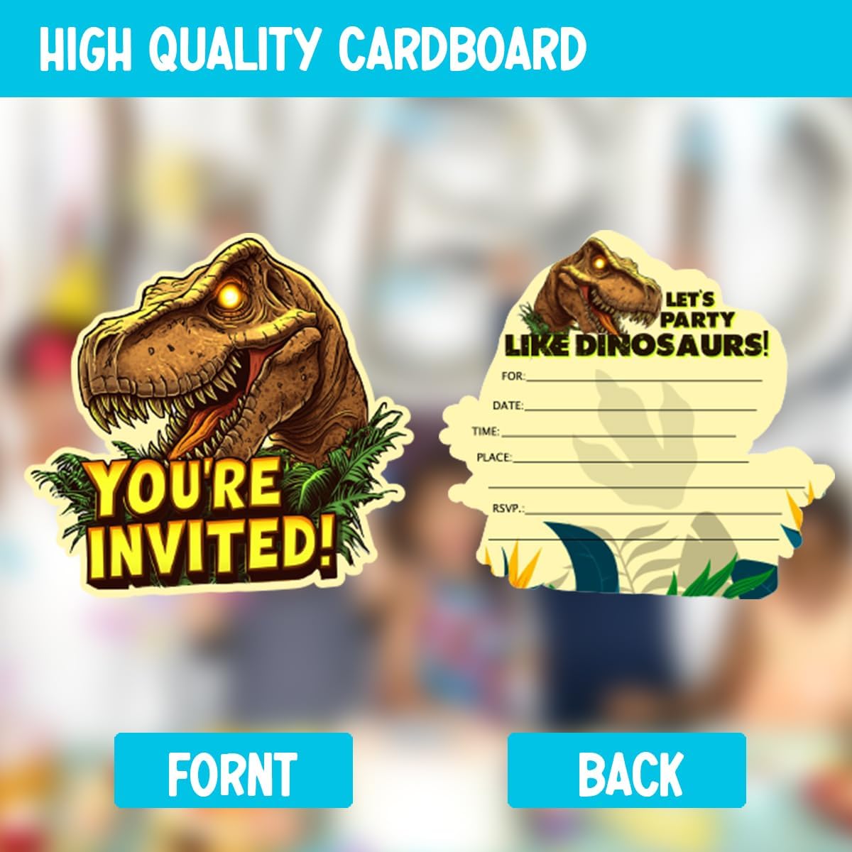 T-Rex Birthday Party Invitations Set for Kids 30 Cards and Envelopes