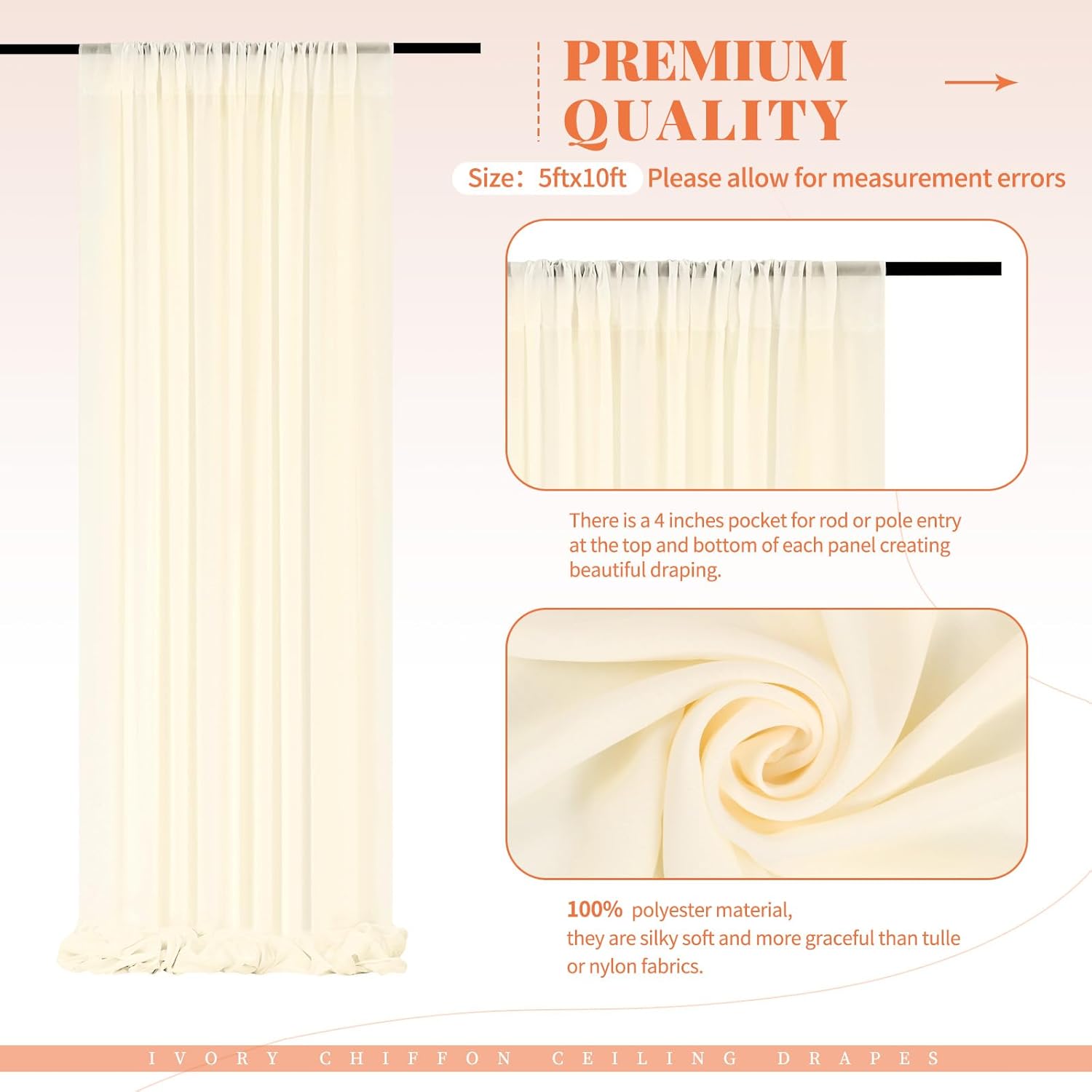 6 Panels Beige Ceiling Drapes for Wedding Decorations