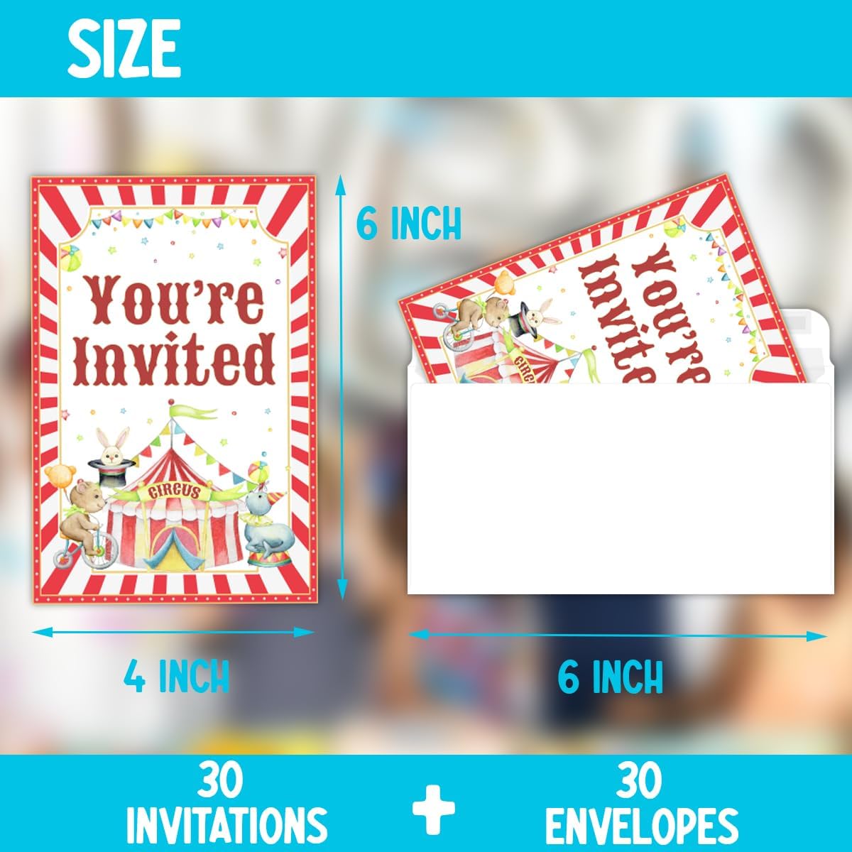 Carnival Birthday Party Invitations with Envelopes