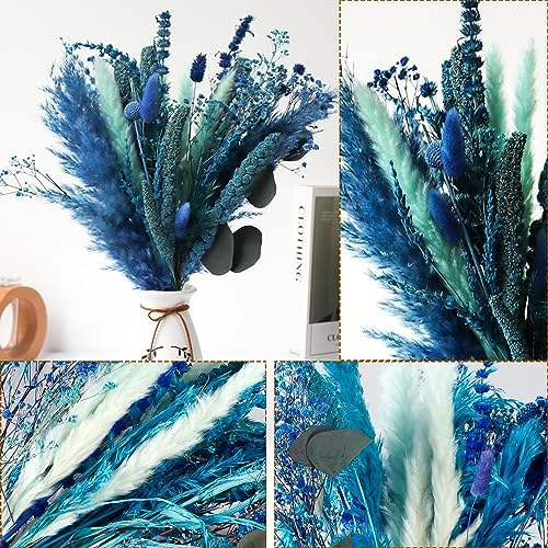 Acfruits Blue Dried Pampas Grass Bouquet 17 Inch Decor