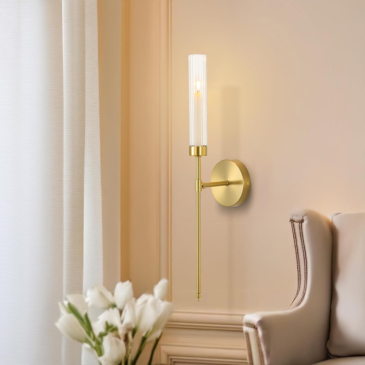 Gold Wall Candle Sconce Set of 2 for Living Room and Fireplace