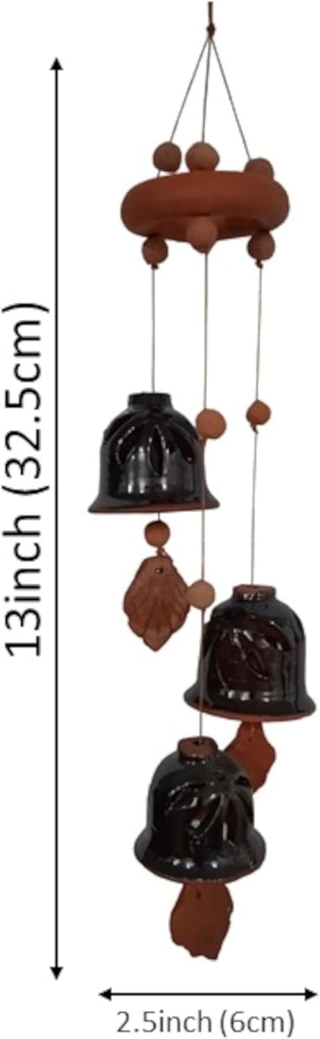 Purpledip Terracotta Wind Chime with 3 Bells