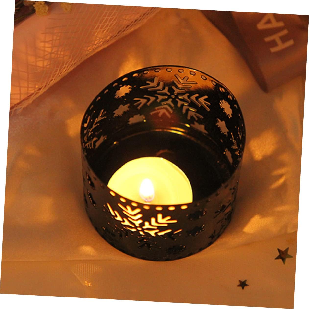 Christmas Iron Candle Holders Snowflake Design Elegant Desktop Pen Holder