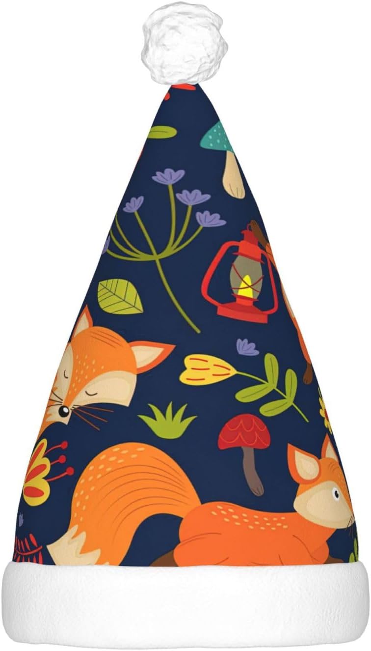 Cute Animal Fox Flower Print Christmas Hat with LED Lights