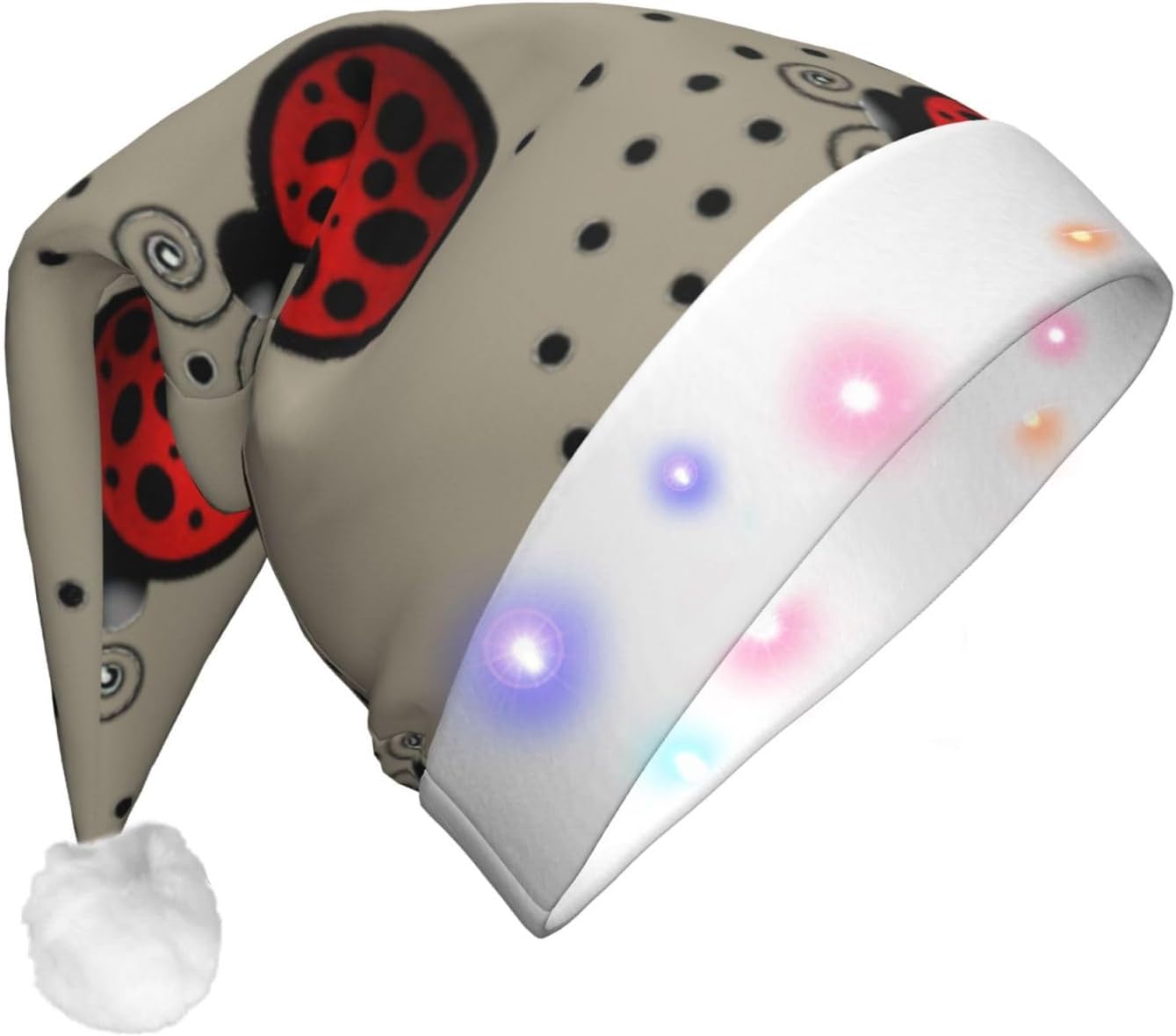 Art Ladybug Tracks Print Christmas Hat with LED Lights
