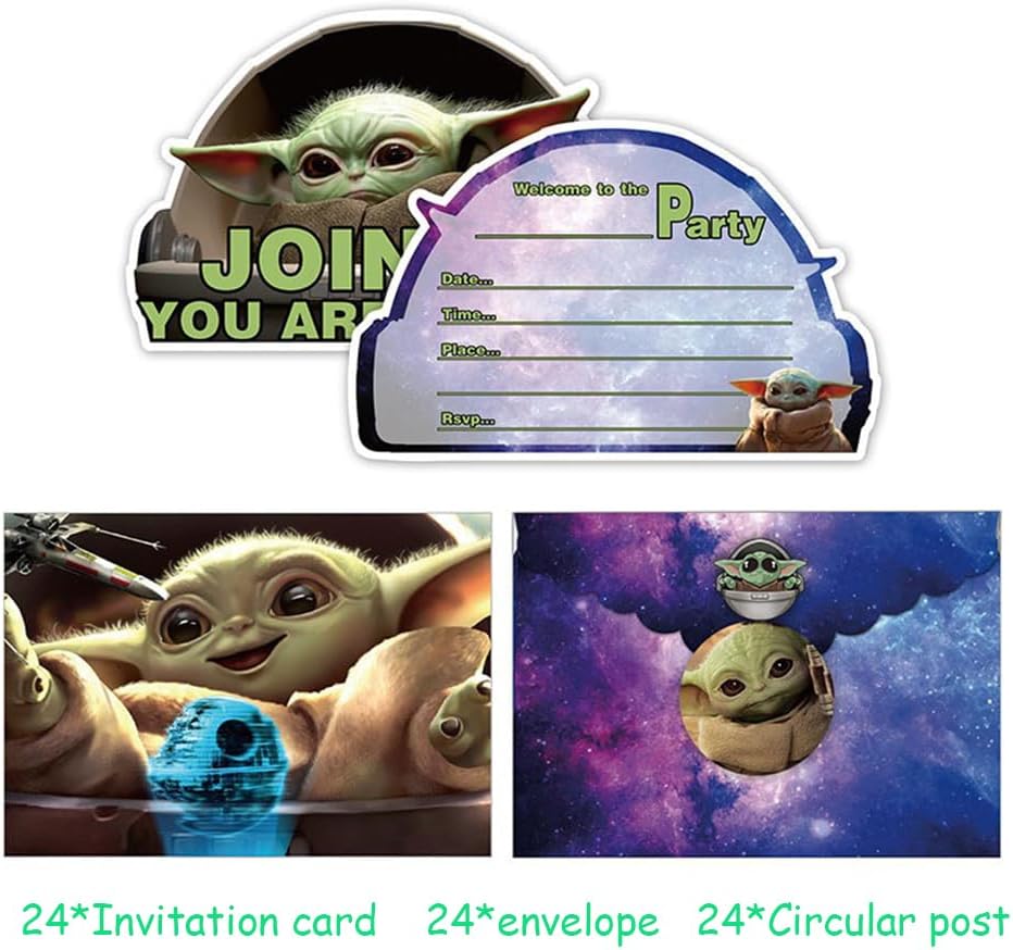 24 Pcs Baby Yoda Birthday Decorations with Invitations