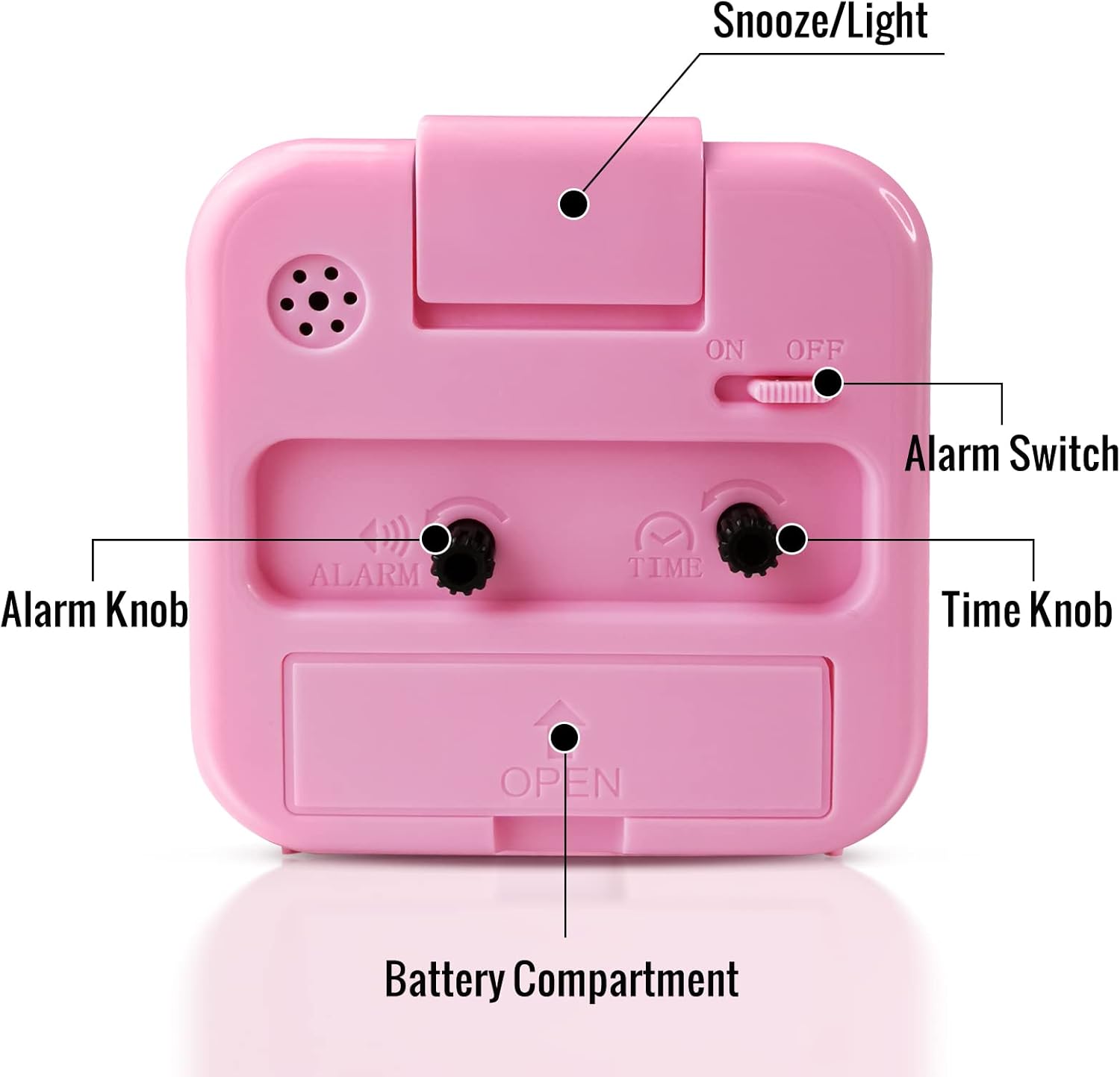 Small Pink Kids Desk Alarm Clock with Quiet Scanning Sound