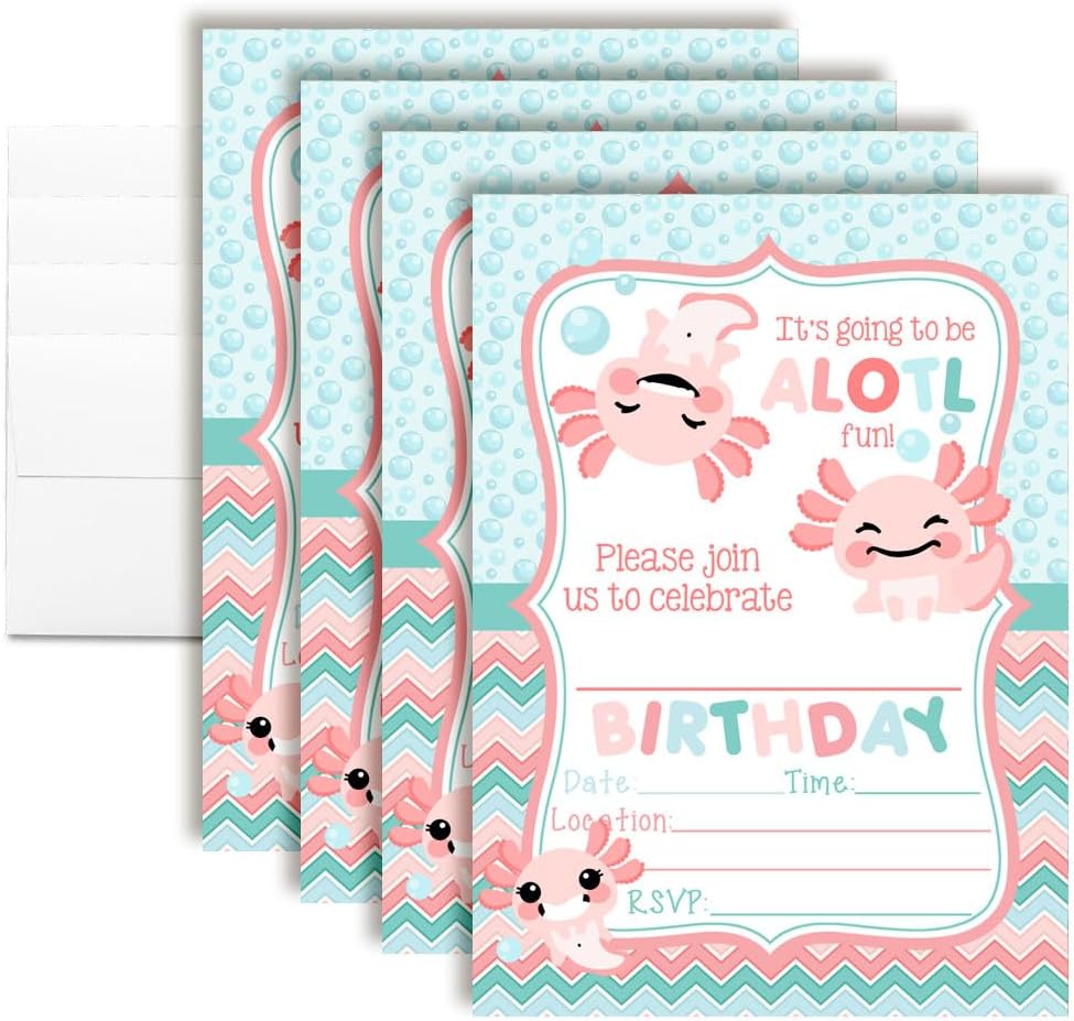 Amanda Creation Axolotl Birthday Invites 8 Pack 5x7