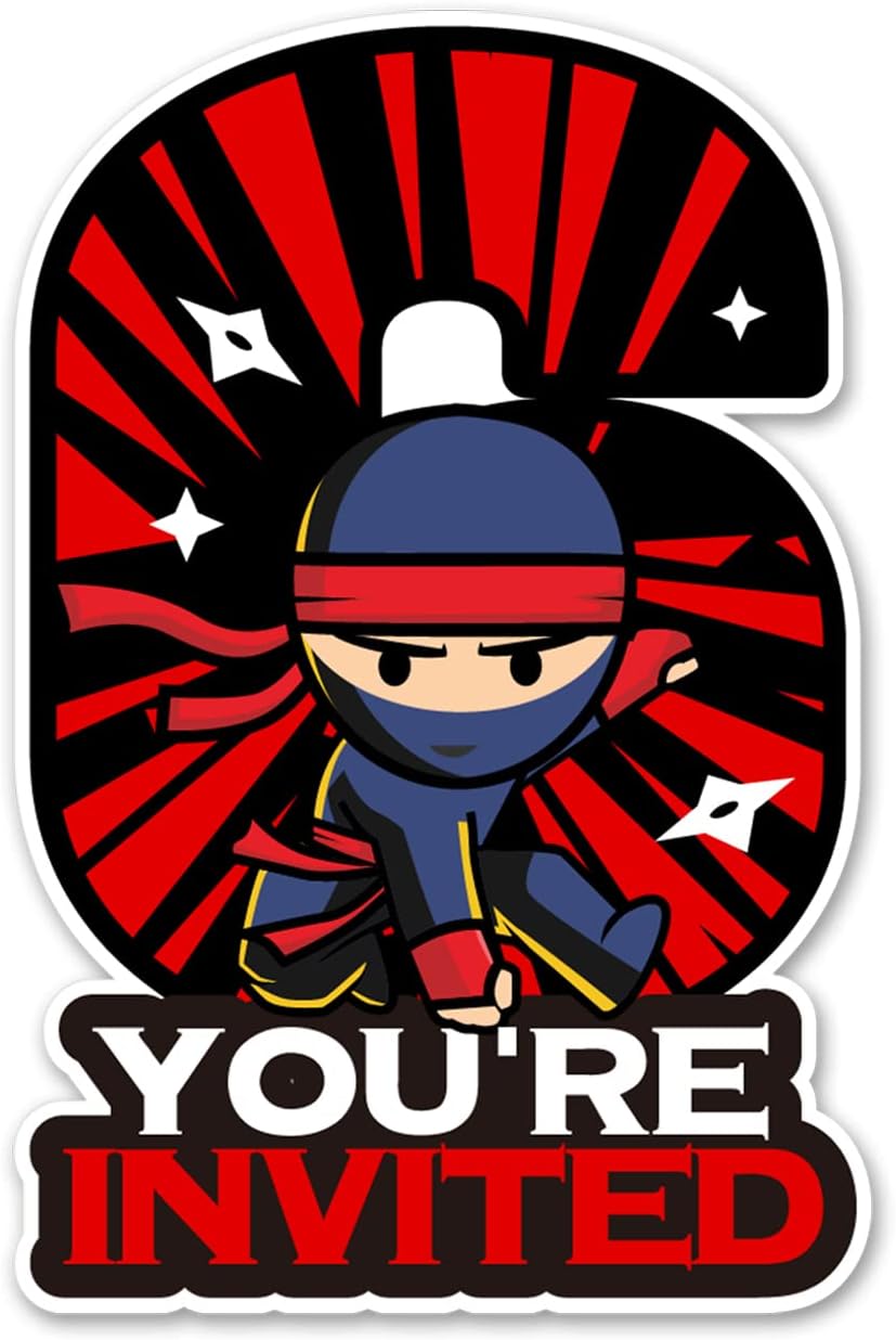 20 Ninja 6th Birthday Invitations with Envelopes