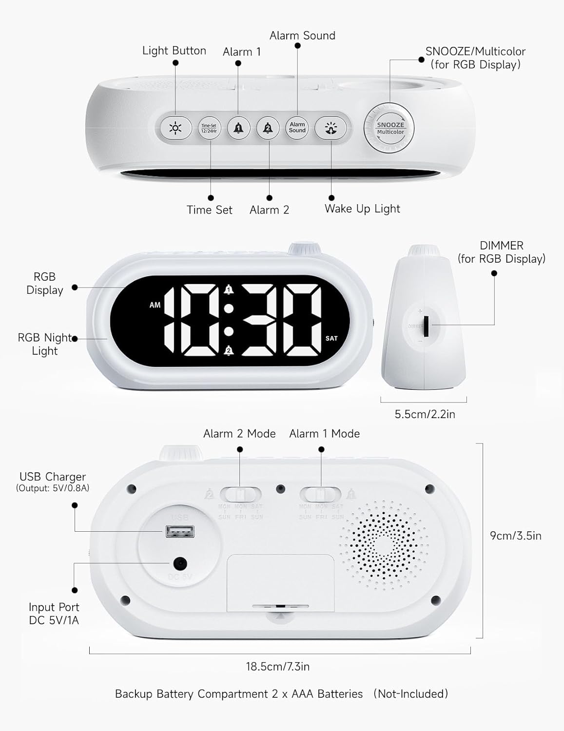 OCUBE Digital Alarm Clocks with Wake Up Light and Dual Alarms