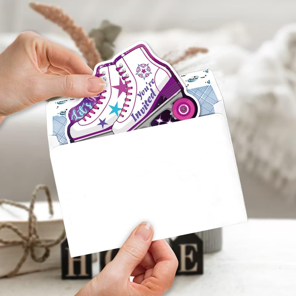 ERHACHAIJIA 15 Pcs Starry Sky Roller Skates Party Invites Cards With Envelopes