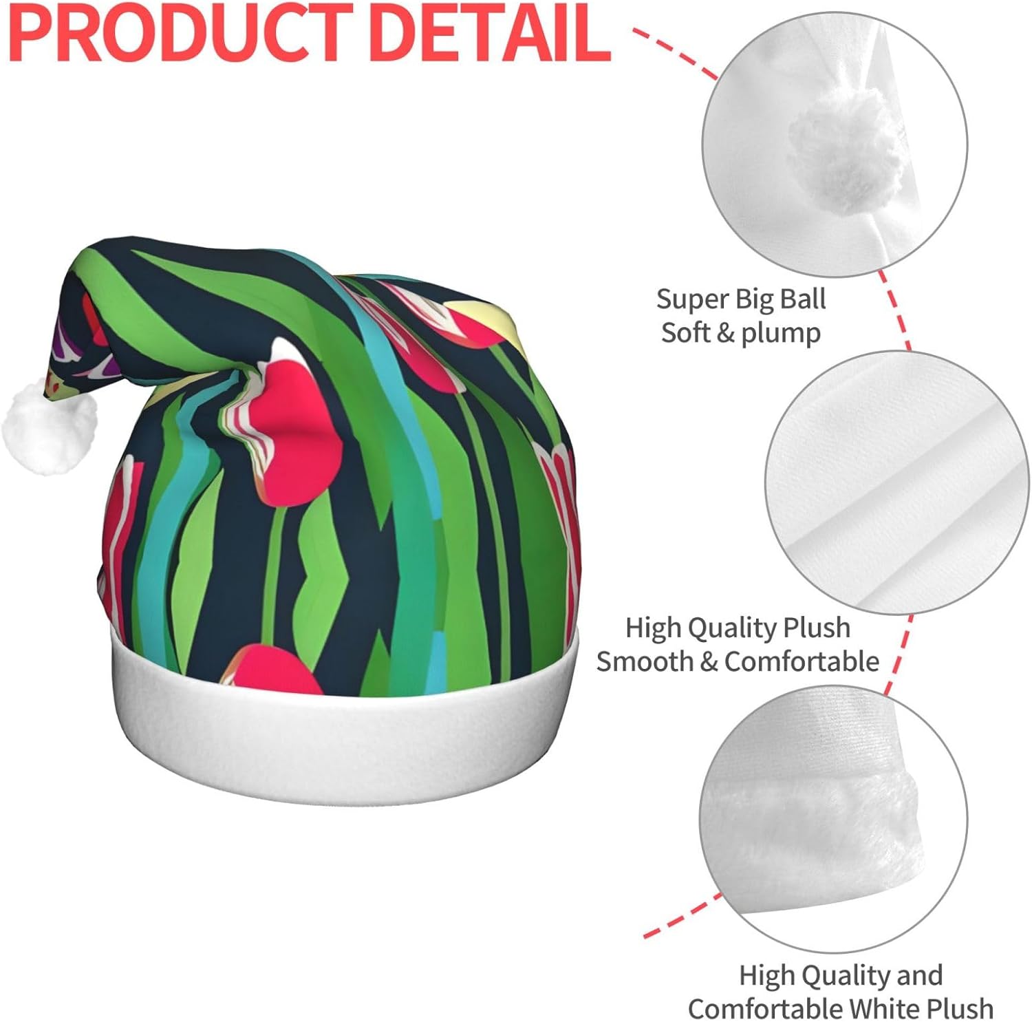 Colorful Tulips Print Christmas Hat with LED Lights