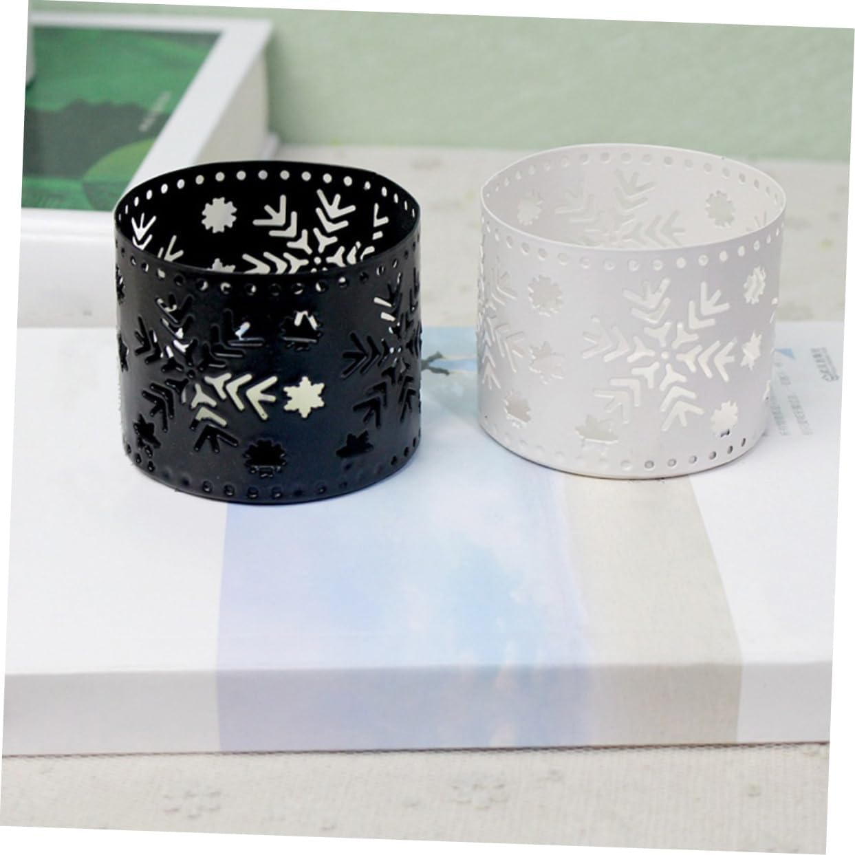 Christmas Iron Candle Holders Snowflake Design Elegant Desktop Pen Holder
