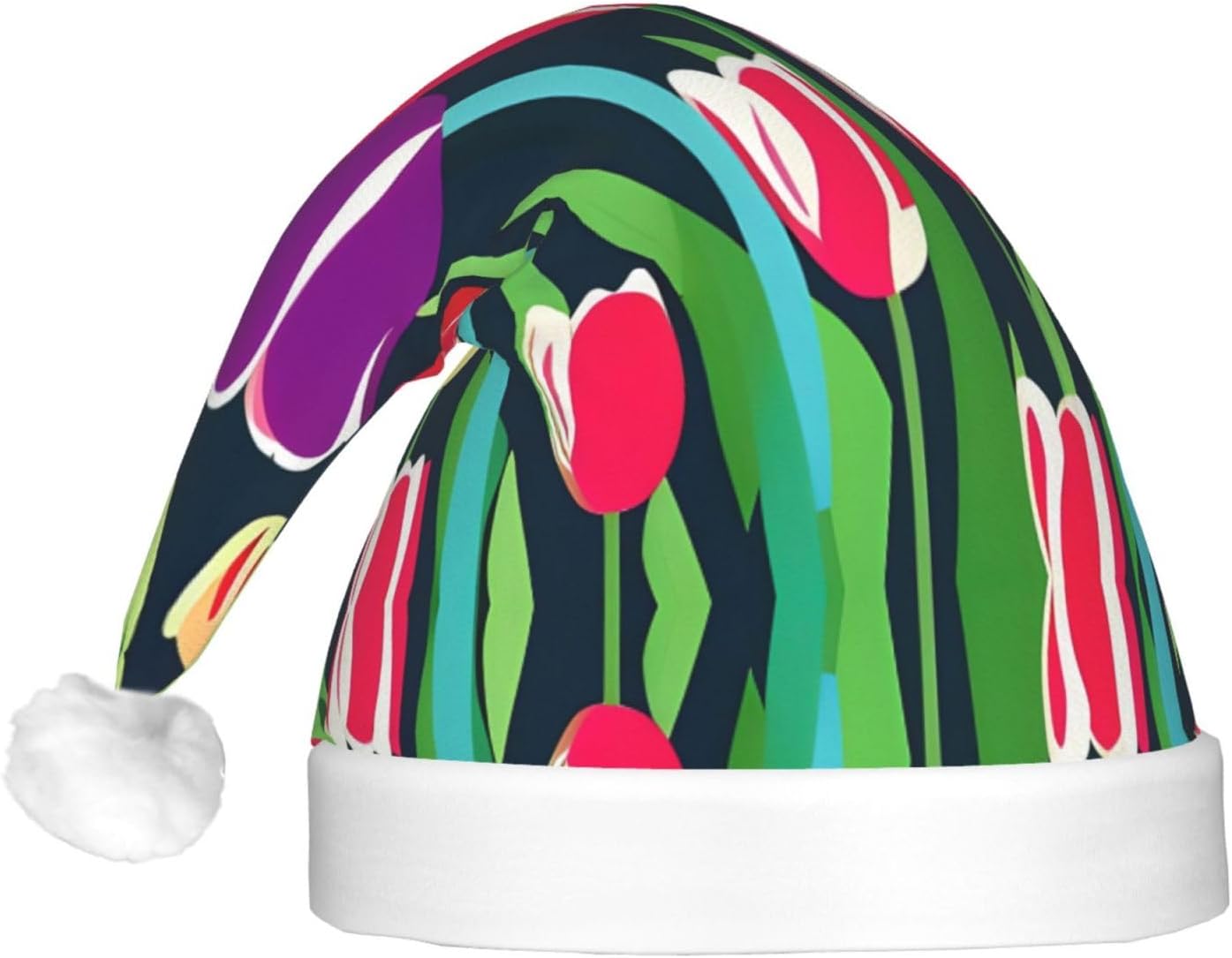 Colorful Tulips Print Christmas Hat with LED Lights