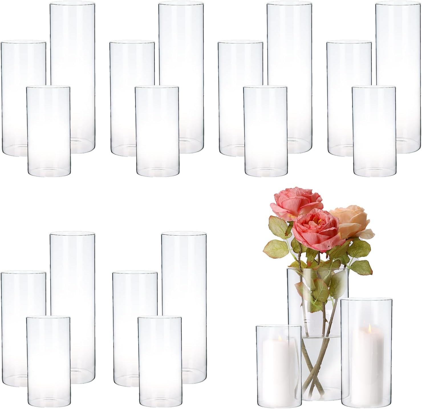 Yshengood 18PCS Clear Glass Hurricane Candle Holder Set