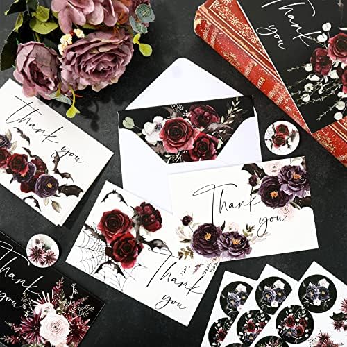 30 Pack Halloween Floral Thank You Cards with Envelopes