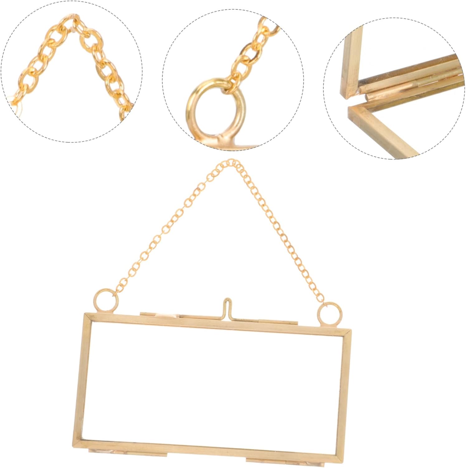 VOSAREA Brass Double Glass Hanging Picture Frame for Flowers and Photos