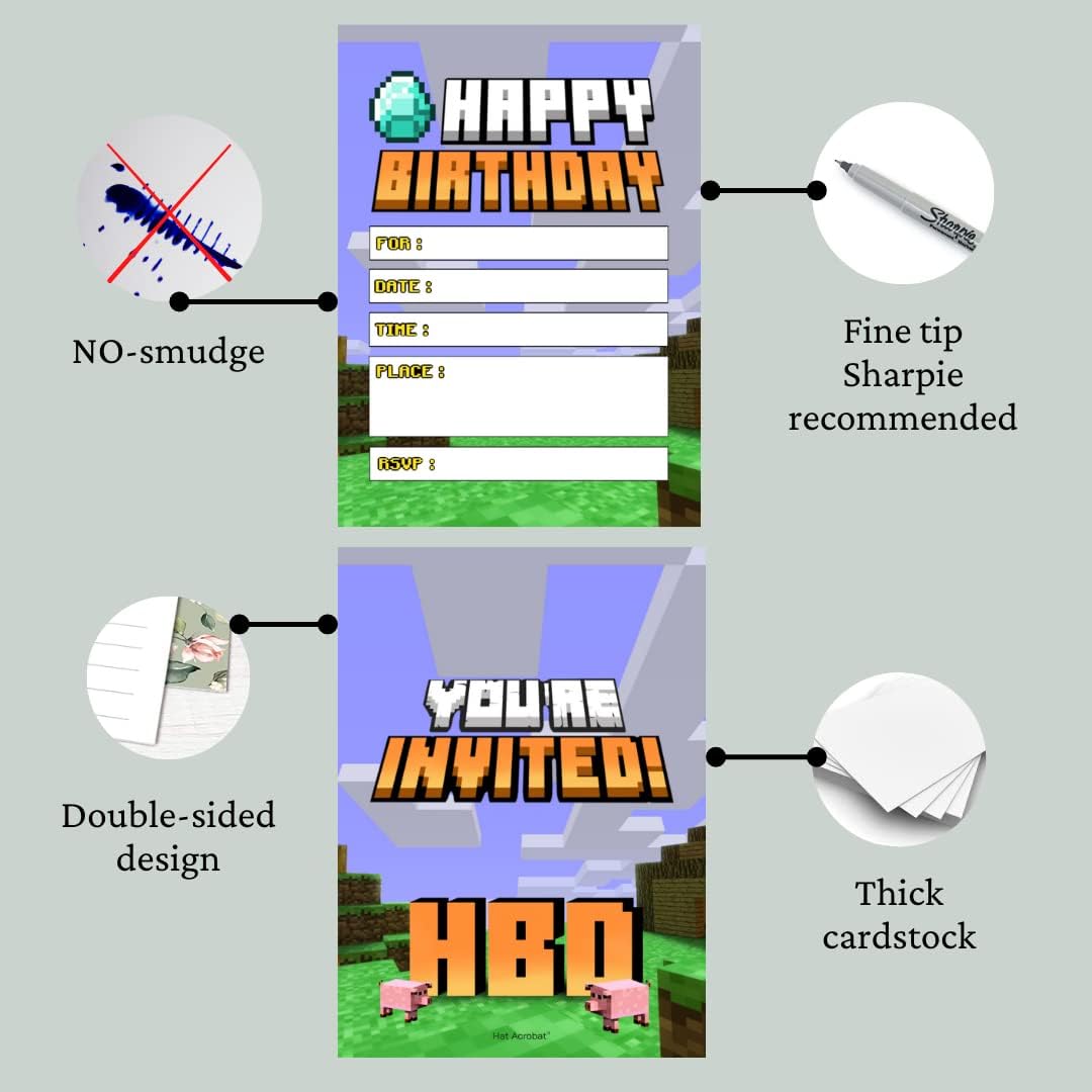 Hat Acrobat Boys Birthday Invitations with Envelopes and Game Cards