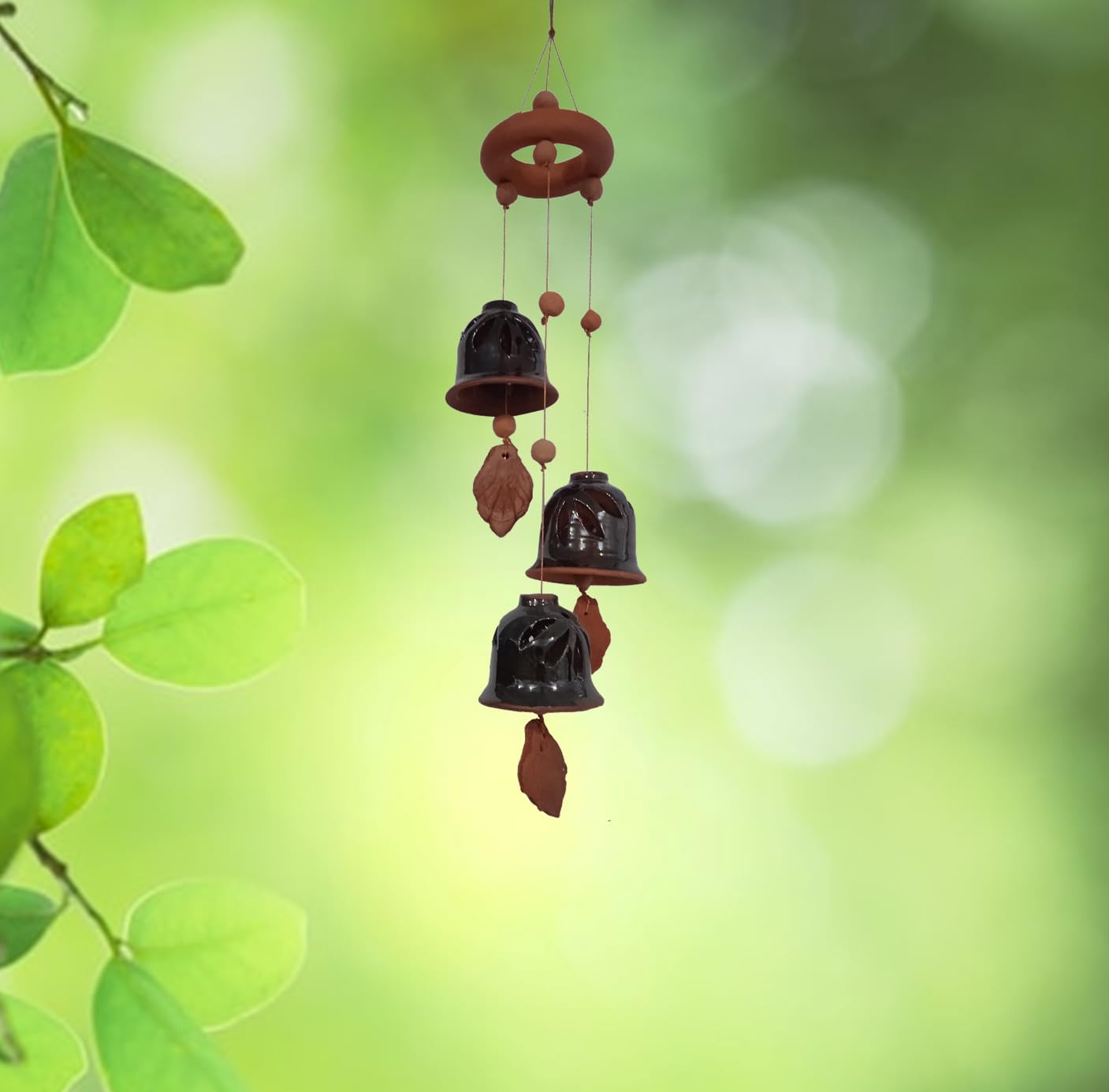 Purpledip Terracotta Wind Chime with 3 Bells