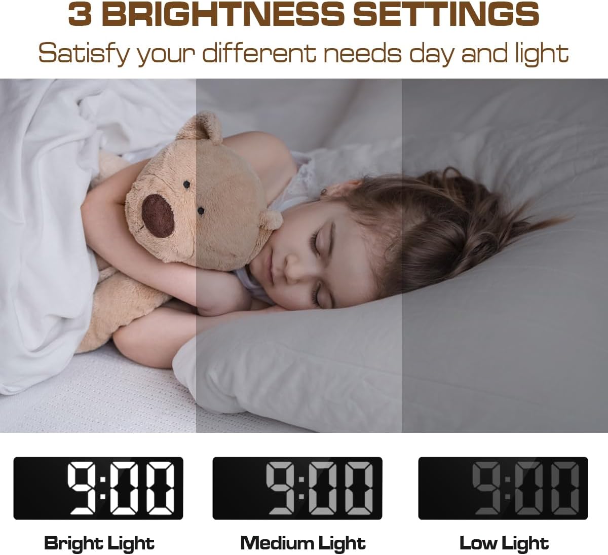 Knigswerk Small Digital Alarm Clock with Large Display and Adjustable Brightness