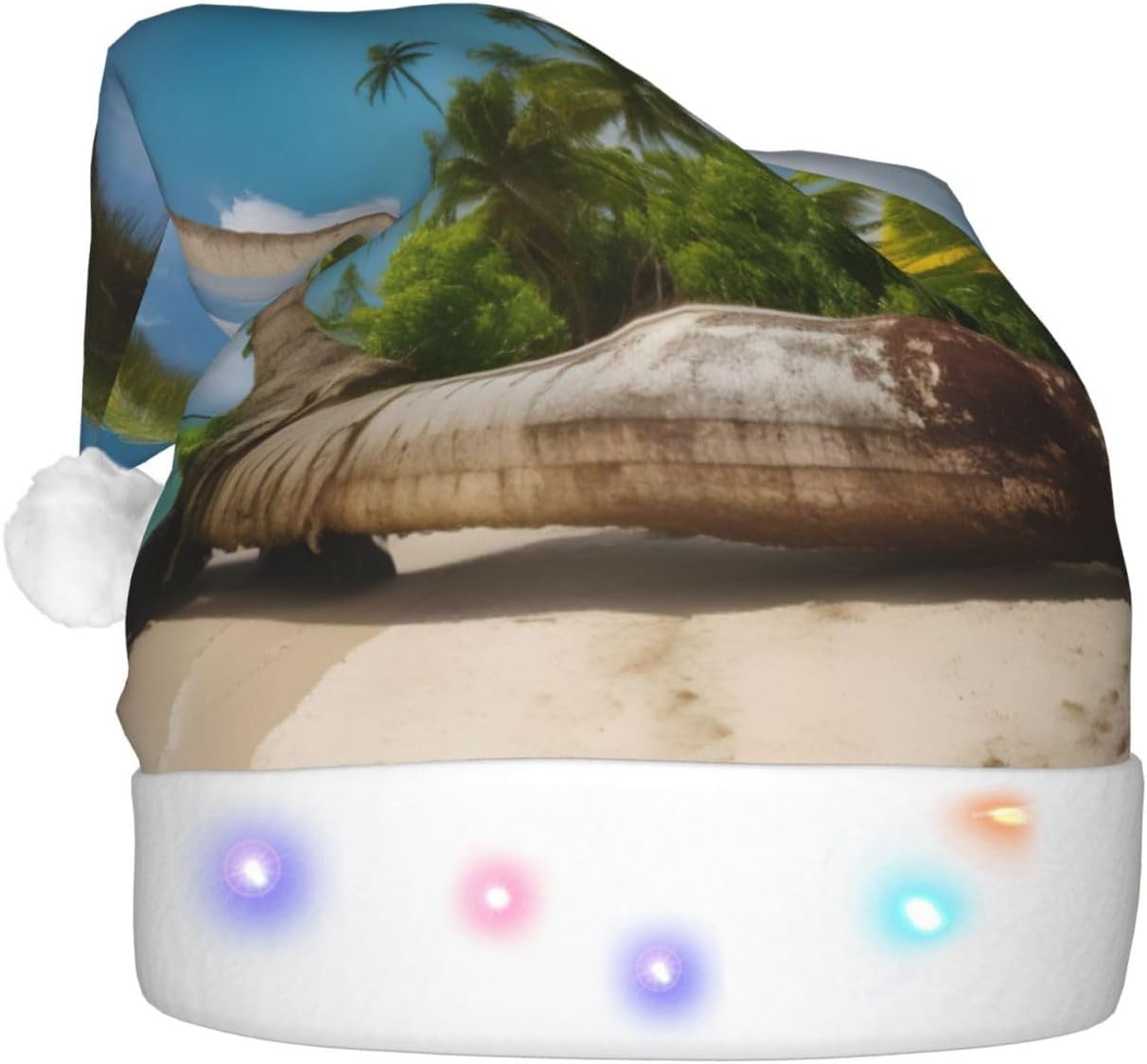 Two Palm Tree Tropical Print LED Santa Hat for Christmas New Year