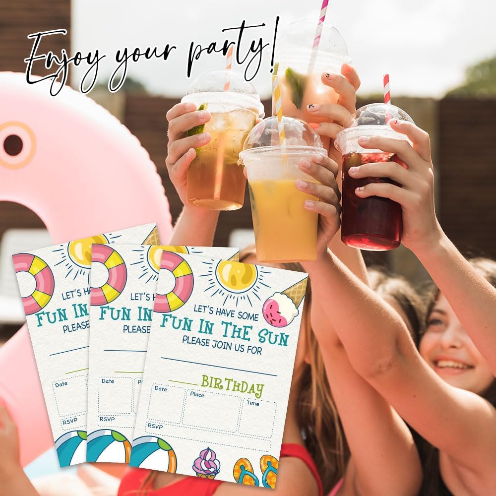 Pool Party Birthday Invitation Cards 4x6 Double Sided