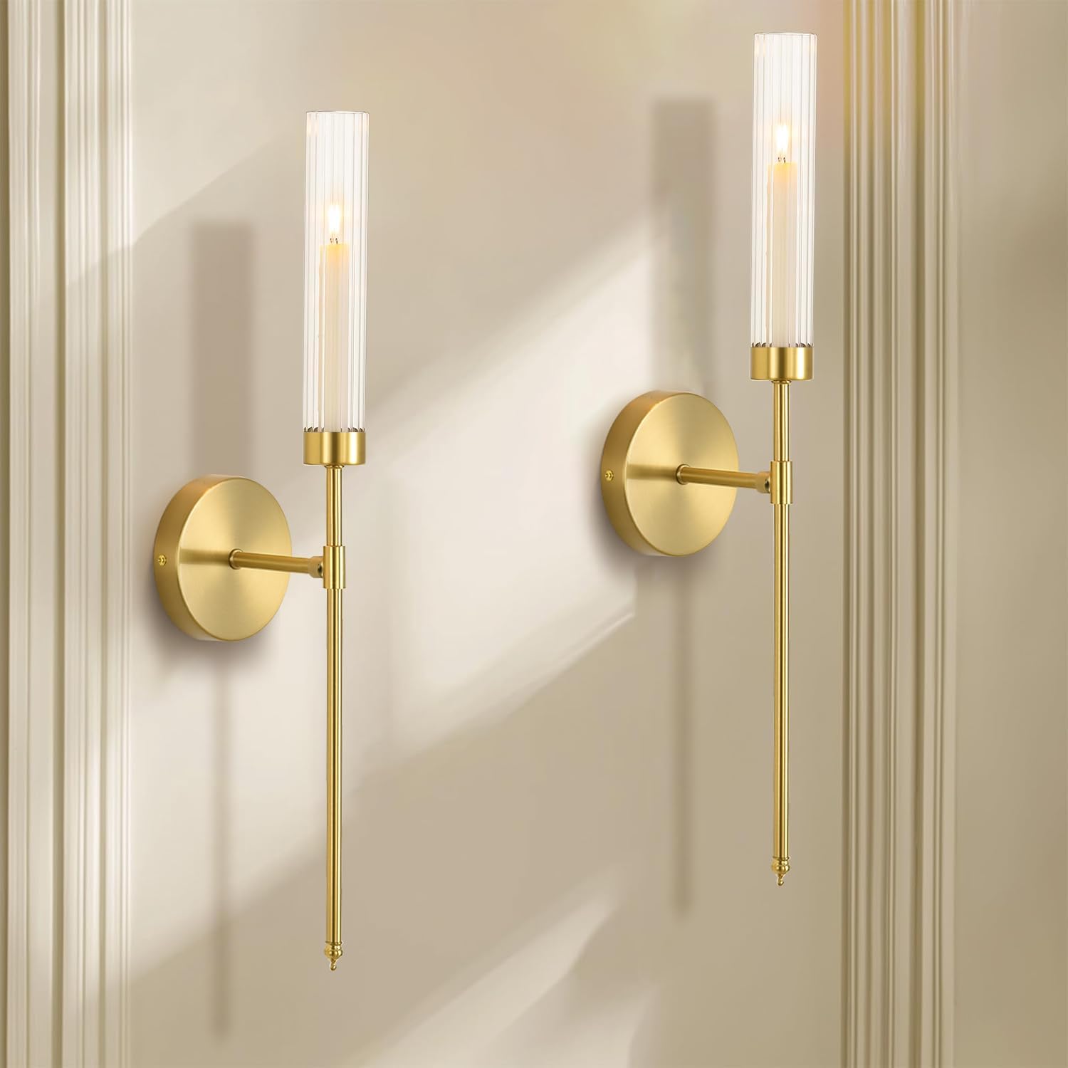Gold Wall Candle Sconce Set of 2 for Living Room and Fireplace