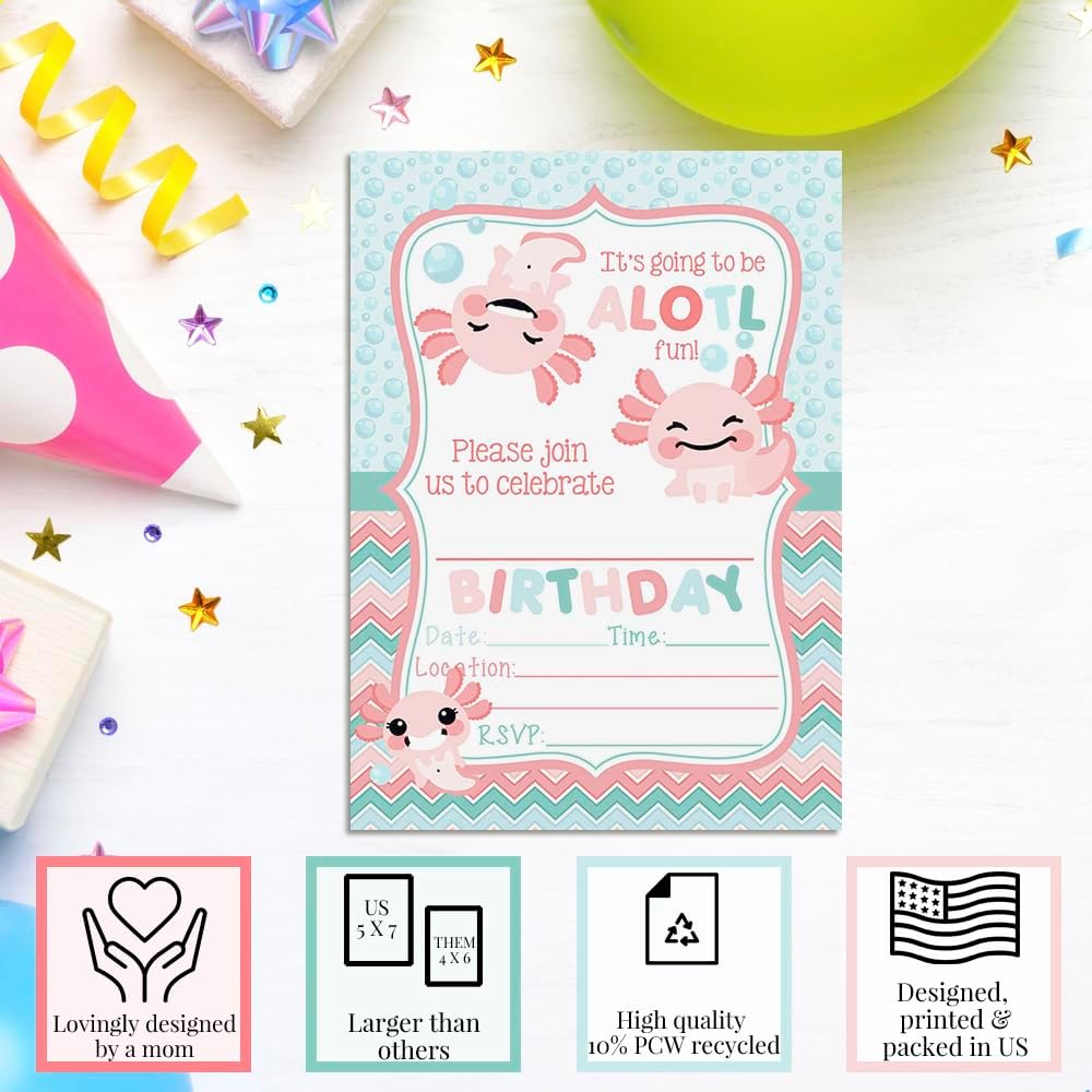 Amanda Creation Axolotl Birthday Invites 8 Pack 5x7