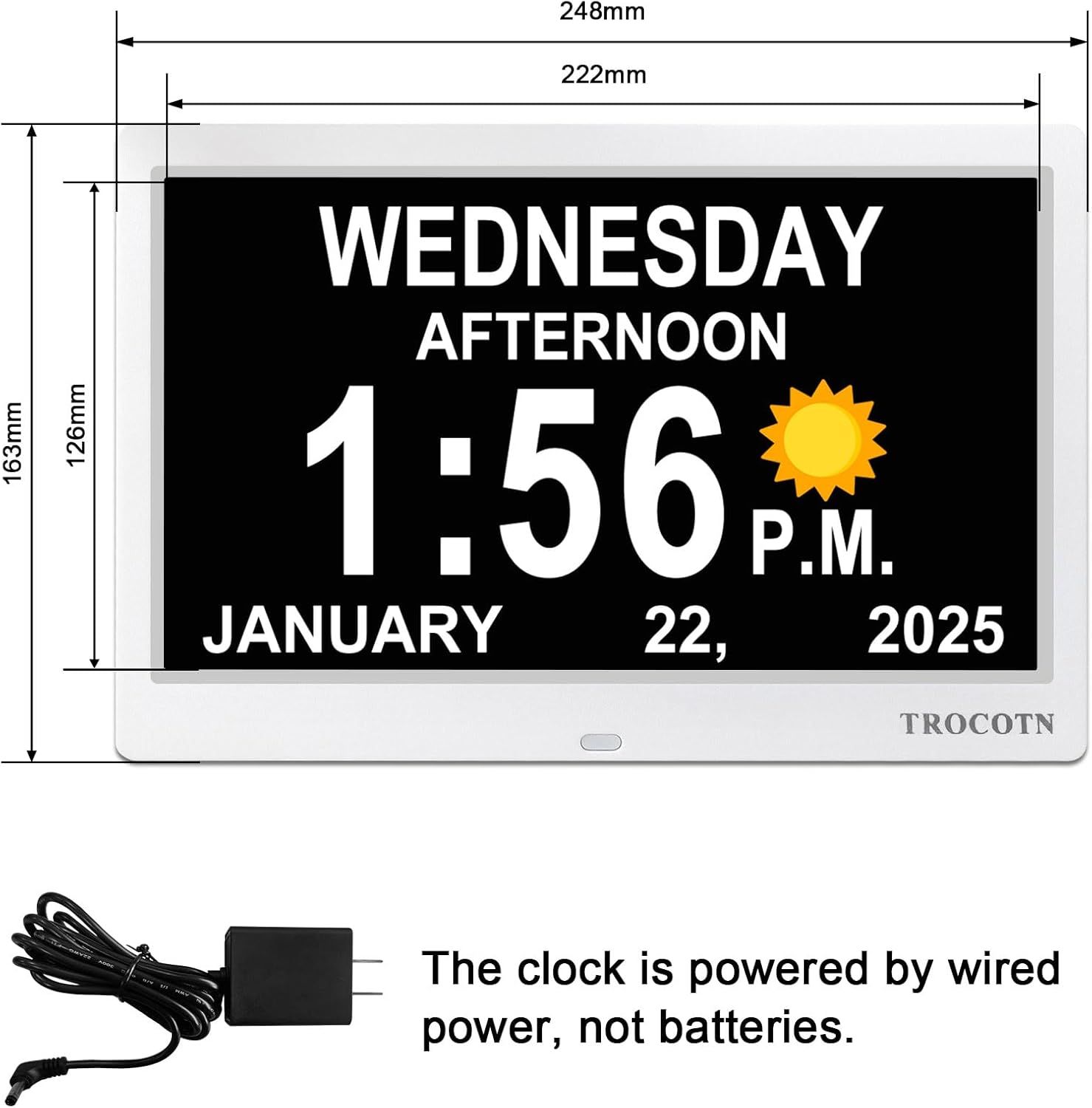 TROCOTN 10 Inch Digital Clock with 5 Display Modes and 12 Custom Alarms