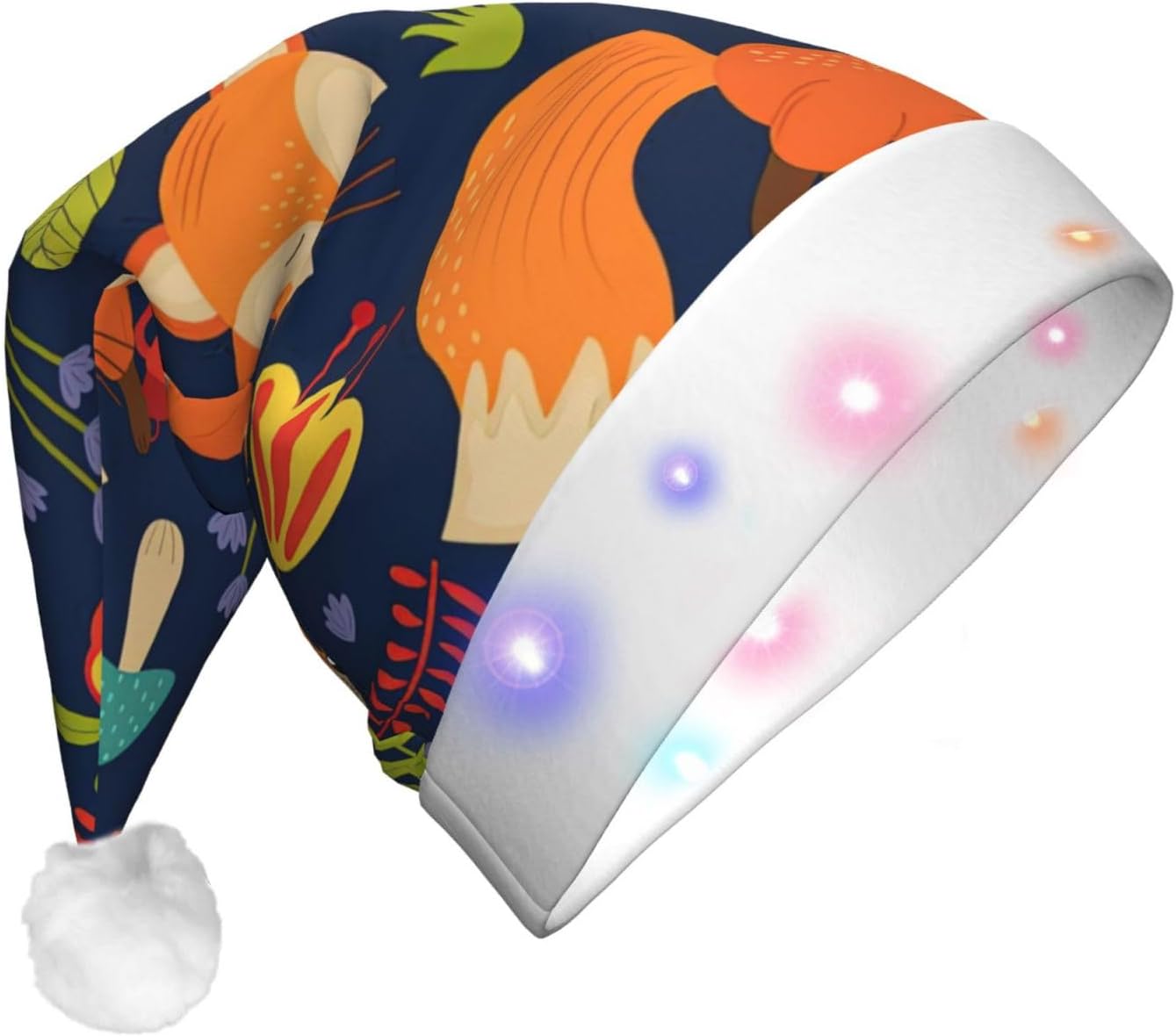 Cute Animal Fox Flower Print Christmas Hat with LED Lights