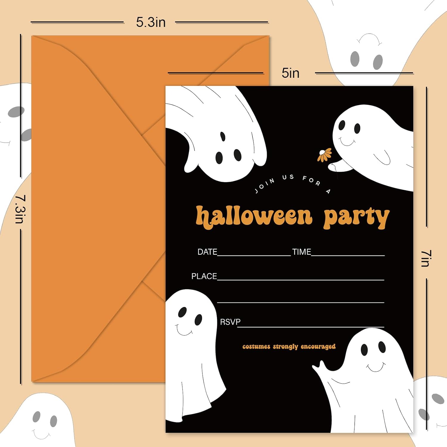 Whaline Halloween Invitation Set of 25 with Envelopes