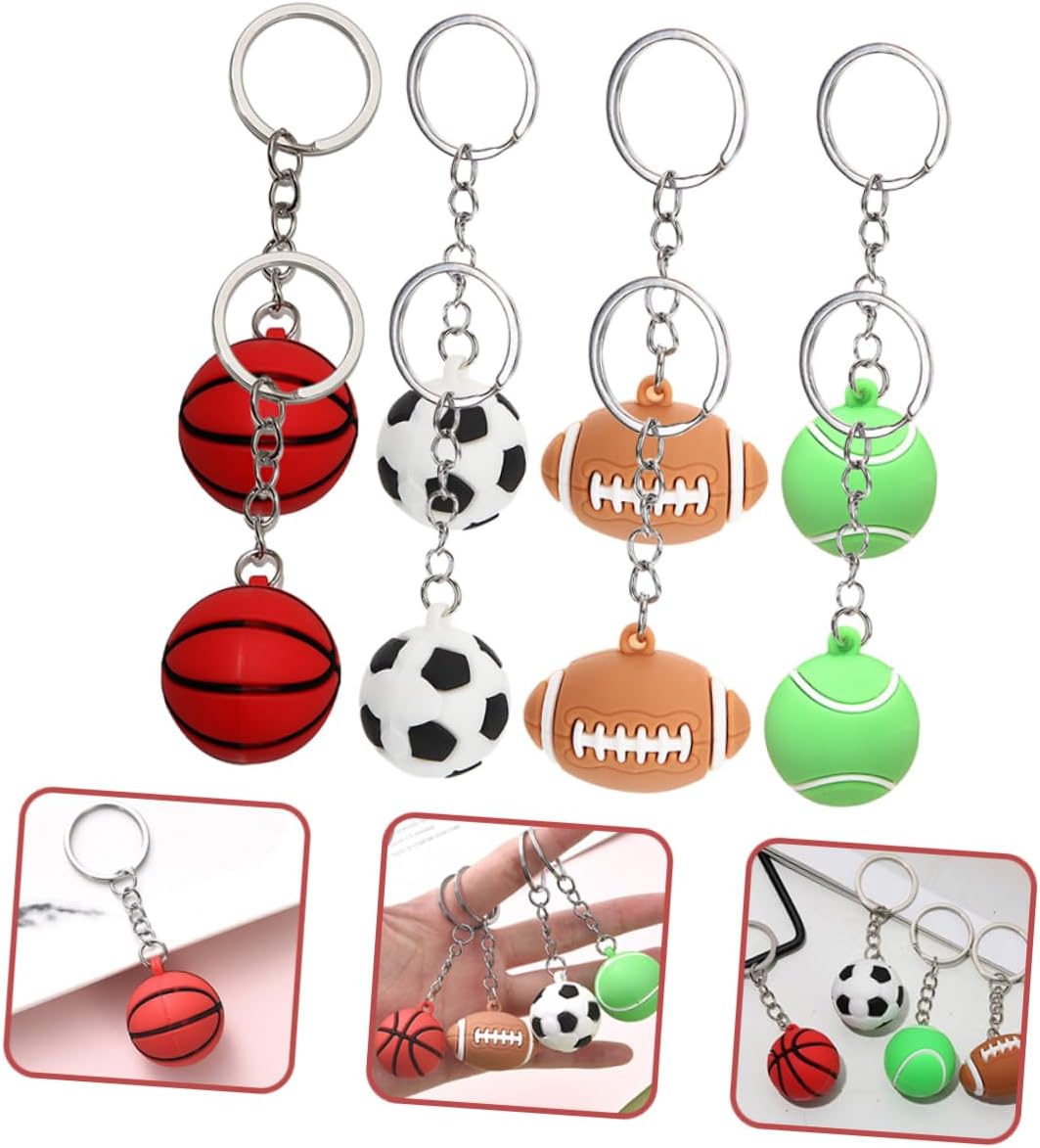 8pcs Sports Keychains Keyrings for Backpacks Luggage and School Bags