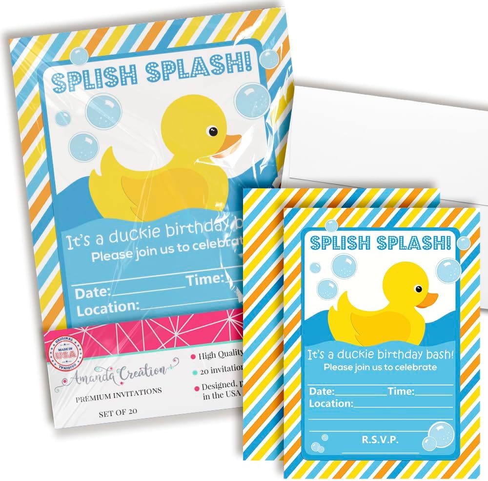 Little Rubber Duckie Birthday Invitations 20 Pack