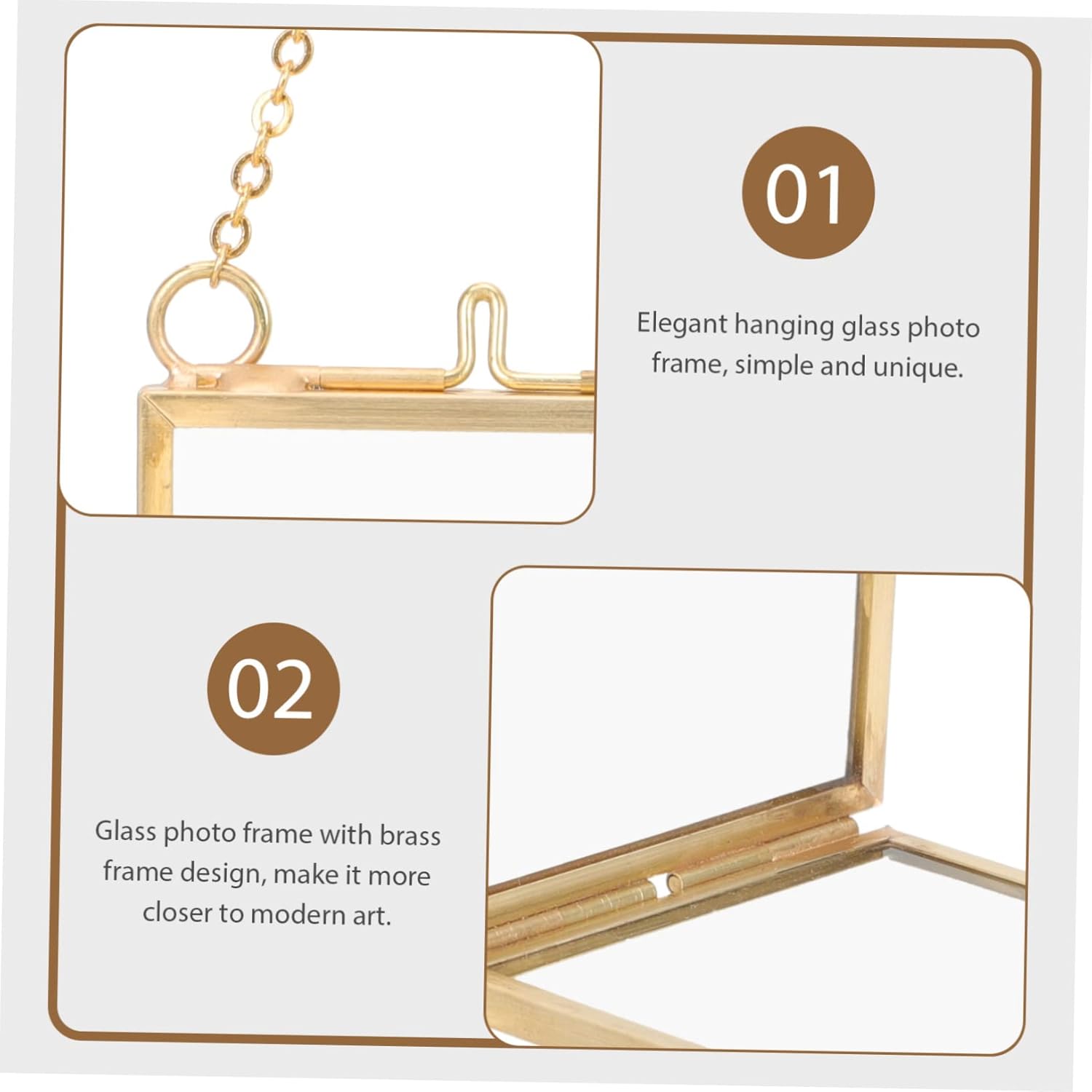 Brass Floating Glass Picture Frame for Pressed Flowers and Artwork Display