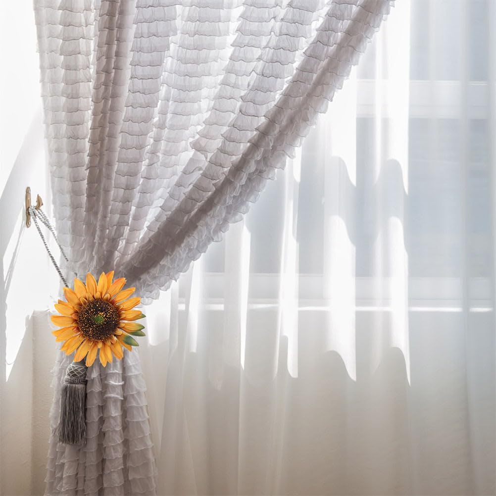 DECHOUS 4 Pack Flower Curtain Tiebacks Clips - Boho Sunflower Drapery Holdbacks