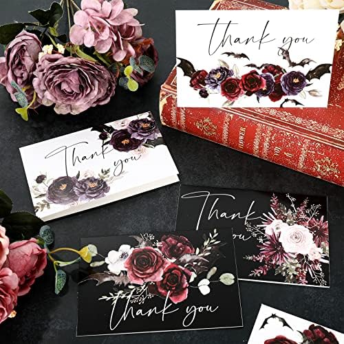 30 Pack Halloween Floral Thank You Cards with Envelopes