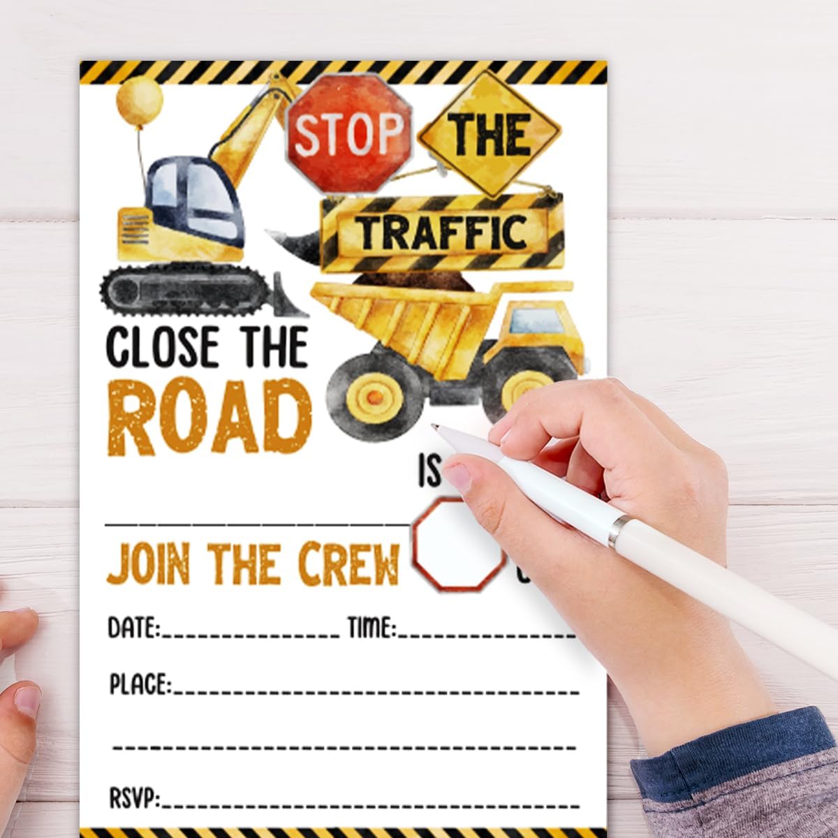 Construction Birthday Party Invitations with Dump Truck Design