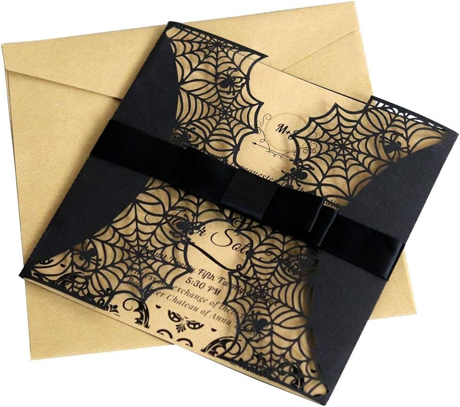 LUOEM 10pcs Halloween Invitations with Spiderweb Design and Bowknots