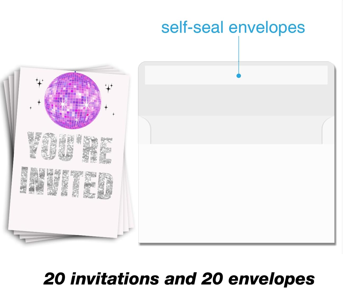 Brayqu Retro Disco Birthday Invites with Envelopes